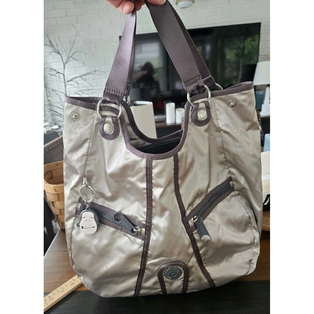 KIPLING Gorilla Girlz Silver Nylon with Metallic Silver Trims Med Shoulder Bag